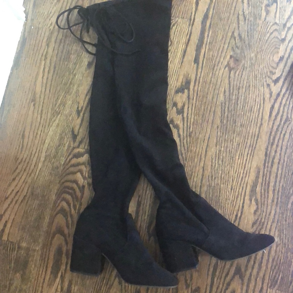 Faux Suede Over the knee black boots